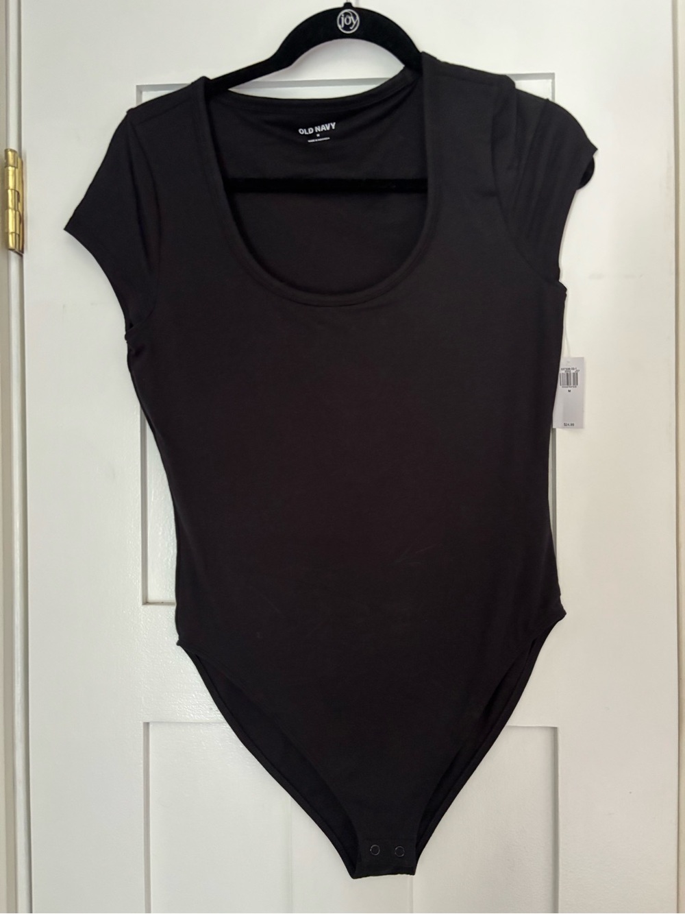 Old Navy Black Scoop Neck Cap Sleeve Bodysuit - Stretch Snap Closure